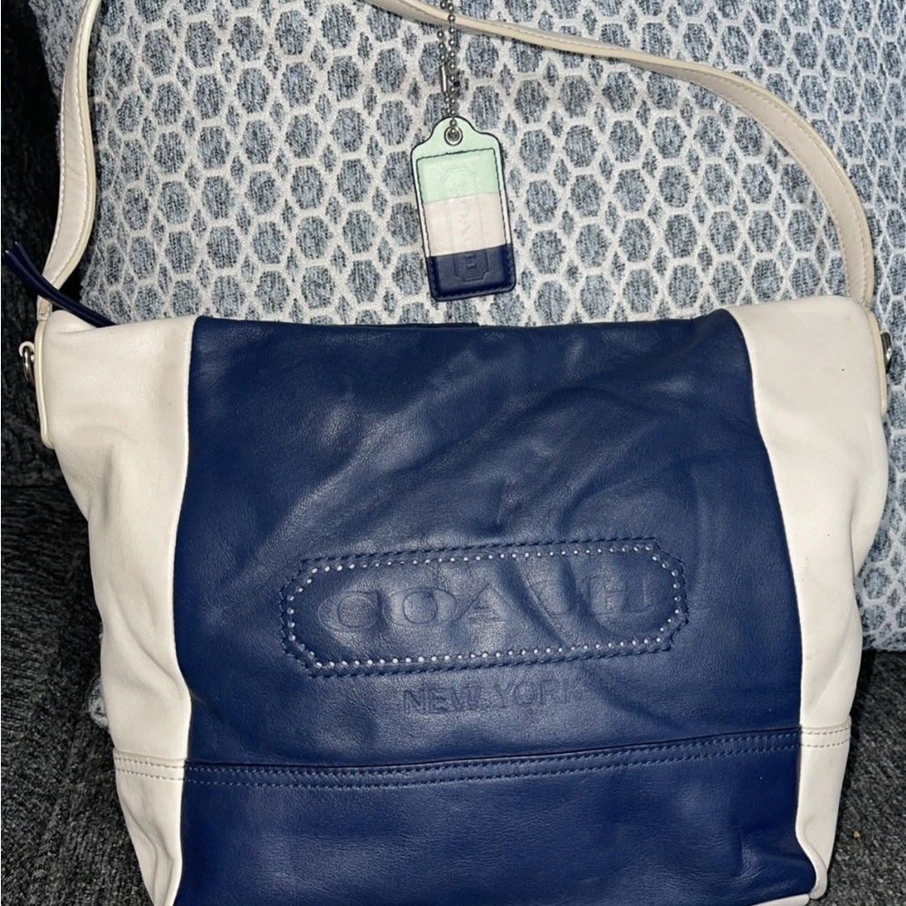 Coach Navy and Cream Leather Shoulder Bag